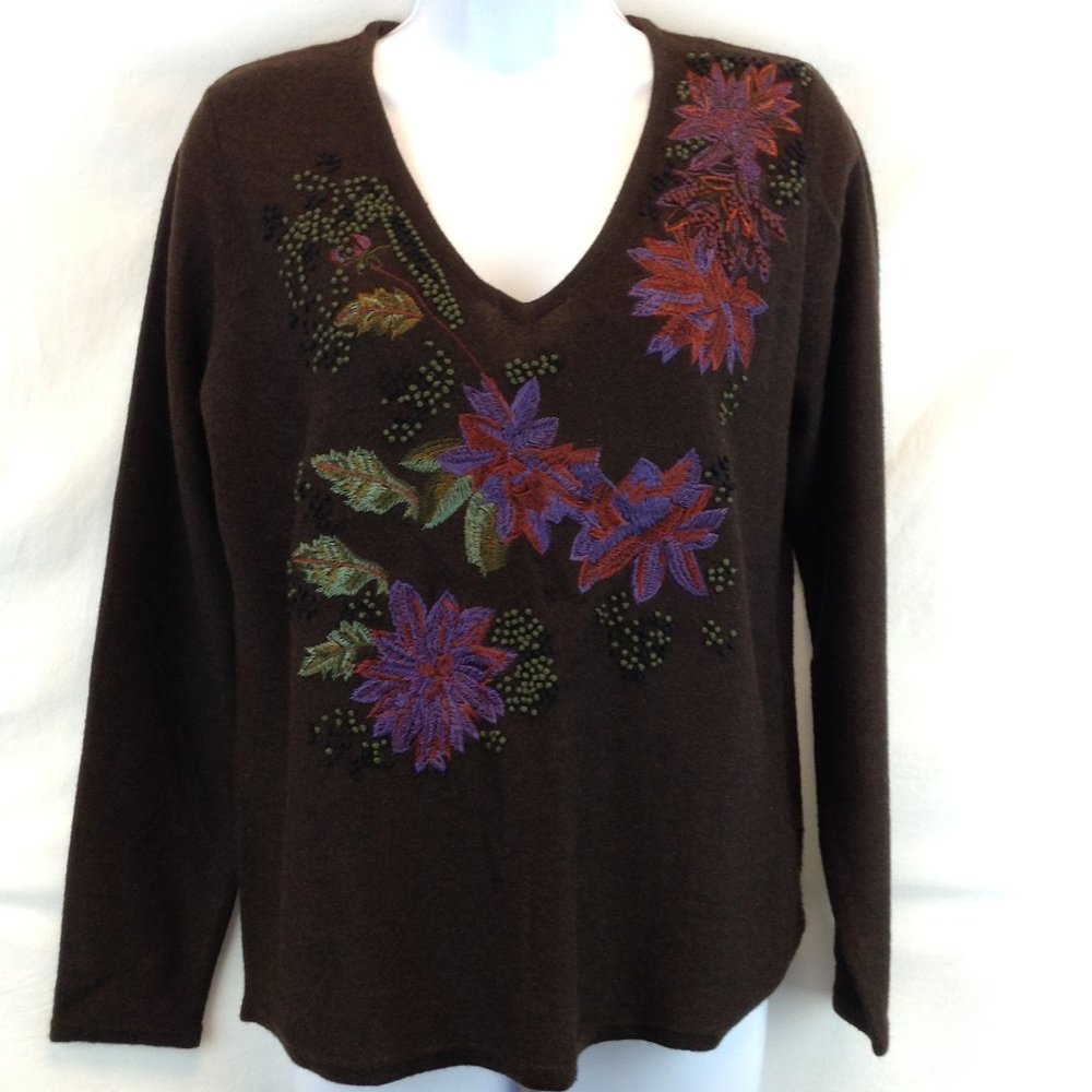 TABI Simply Classic Floral Embroidered Sweater.